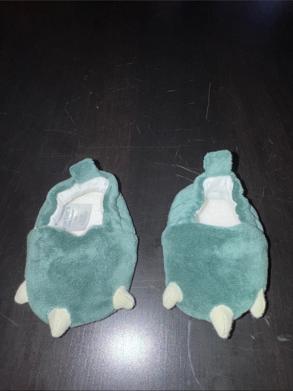 Carter's Plush Green Small Pet Slippers with Cream Claw Accents